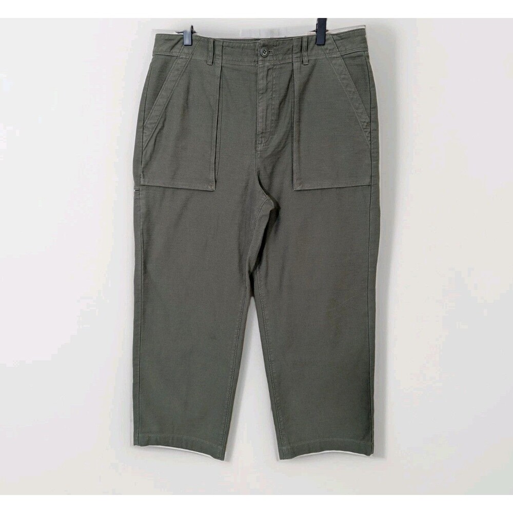 J Crew Wide Leg Cargo Pants Womens 10 Green Utility Patch Pocket Casual